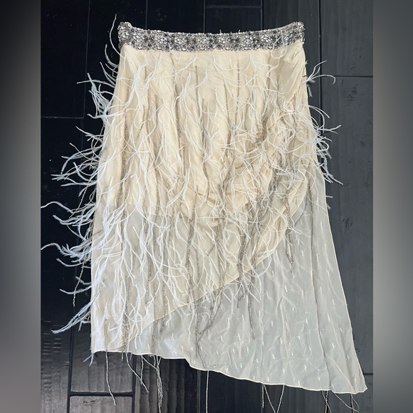 Haute Hippie Dresses & Skirts - Haute hippie skirt, asymmetrical with ostrich  feather and beads.